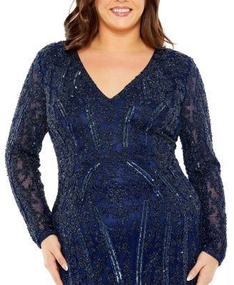  Plus Long Sleeve Embellished Gown