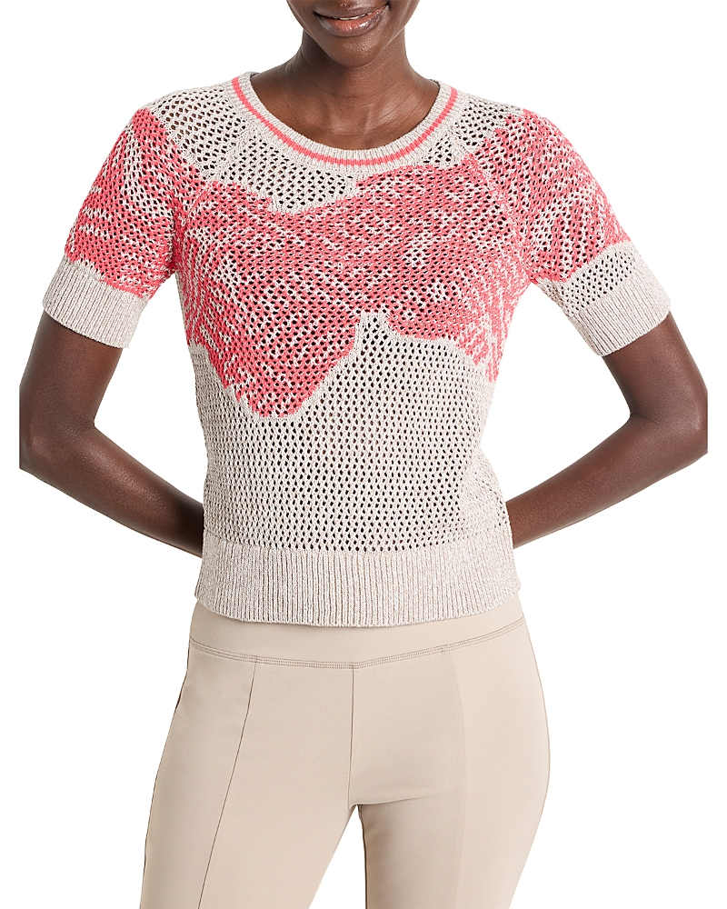 Nic + Zoe Dancing Mesh Elbow Sleeve Sweater In Neutral Multi