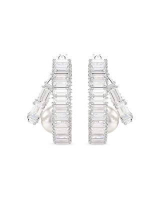 Ariana Grande Imitation Pearl & Crystal Baguette Small Hoop Earrings