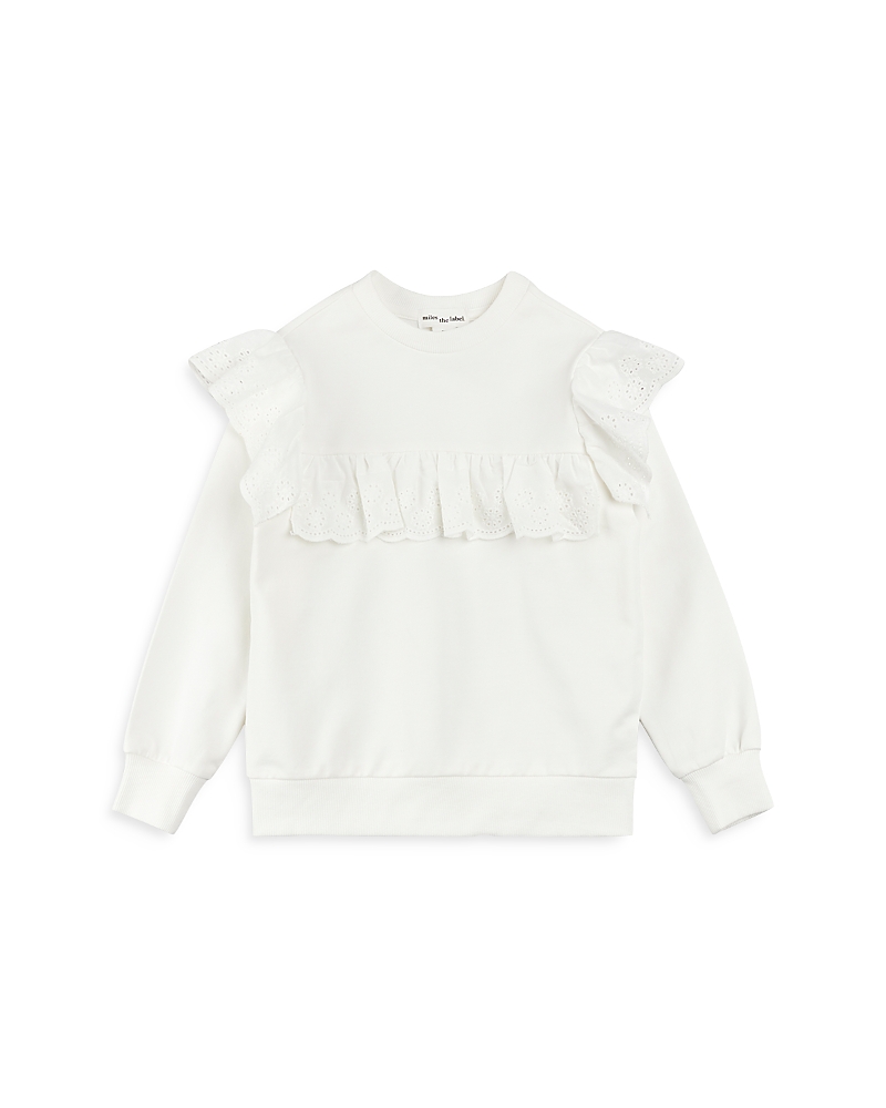 Shop Miles The Label Girls' Ruffle Yoke Sweatshirt - Little Kid In Off-white