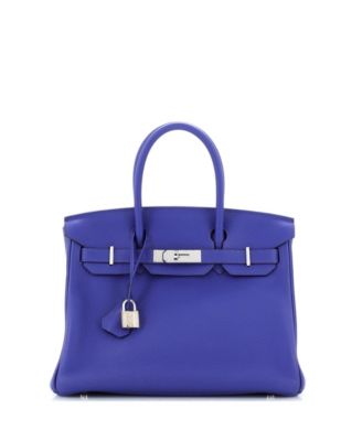Pre-Owned HERMES Birkin 30 Handbag Blue Clemence with Palladium Hardware