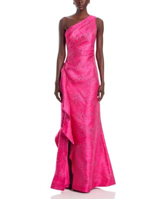 Metallic Jacquard Side Ruffled Gown