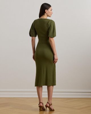 knit dress short sleeve Taupe Ribbed Knit Wool Blend Short Sweater Dress main image 0