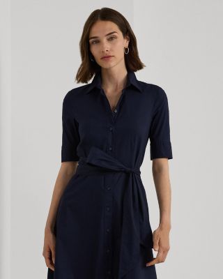 lauren ralph lauren cotton blend elbow sleeve shirt dress Ralph Lauren Belted Cotton-Blend Shirtdress