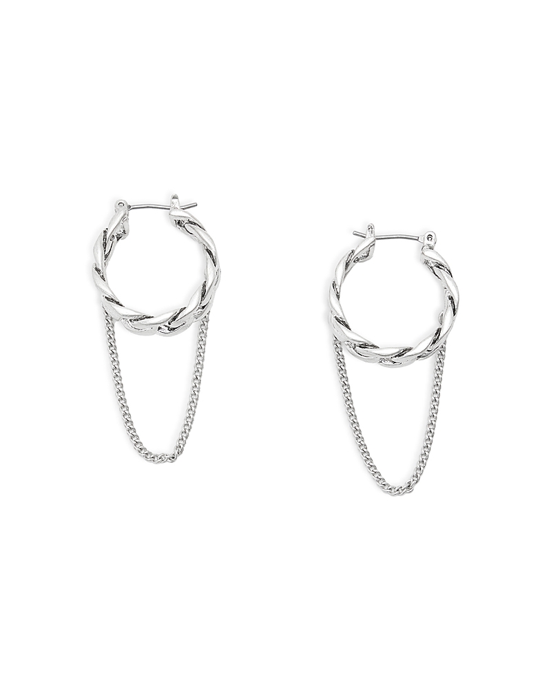 Shop Allsaints Dangling Chain Twist Hoop Earrings In Silver