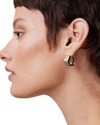 Two Tone Hexagon Double Huggie Hoop Earrings