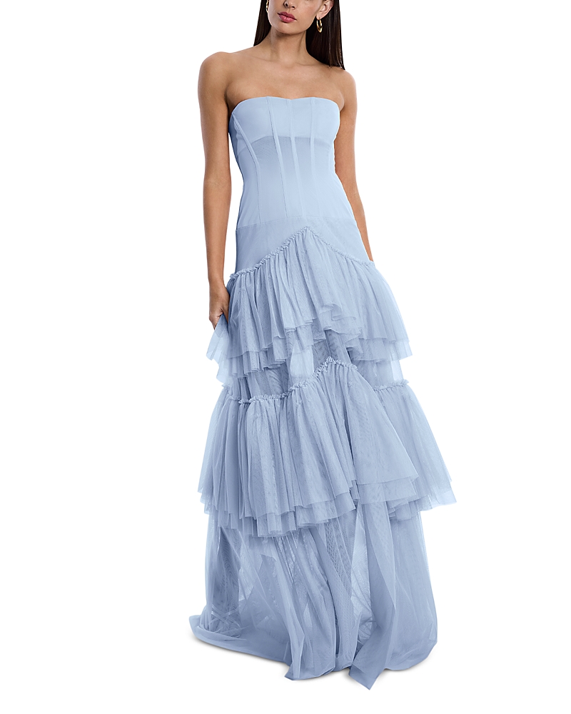Bcbgmaxazria Bcbg Strapless Corset Gown In Cloud