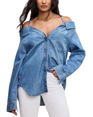 Good American - Denim Off-the-Shoulder Shirt