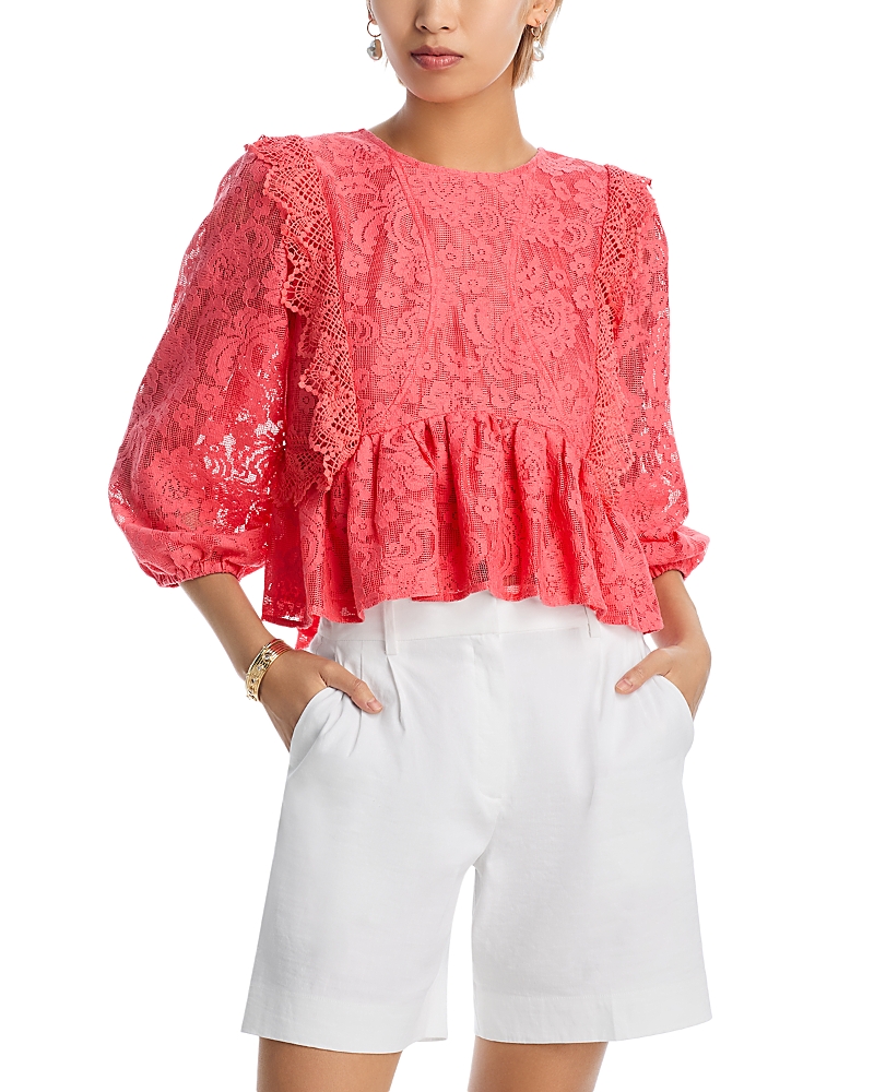 AQUA LACE RUFFLE BLOUSE - EXCLUSIVE