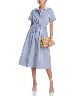 AQUA - Stripe Smock Waist Midi Shirt Dress - Exclusive