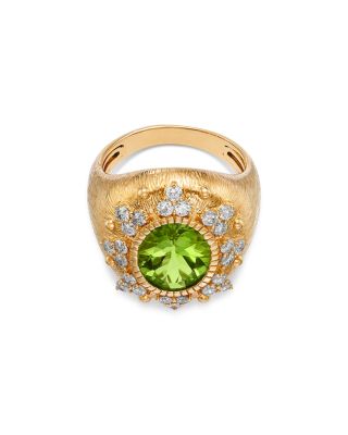 Peridot & Diamond Statement Ring in 14K Yellow Gold