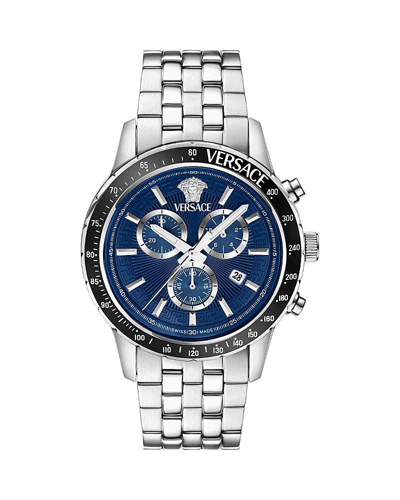 Versace Men's Sport Chrono Silver Stainless Steel Bracelet Watch, 44mm In Blue/silver