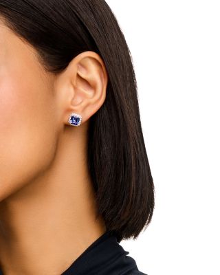 Tanzanite & Diamond Halo Stud Earrings in 14K White Gold