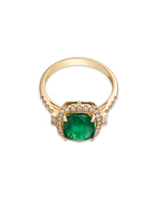 Emerald & Diamond Halo Ring in 14K Yellow Gold