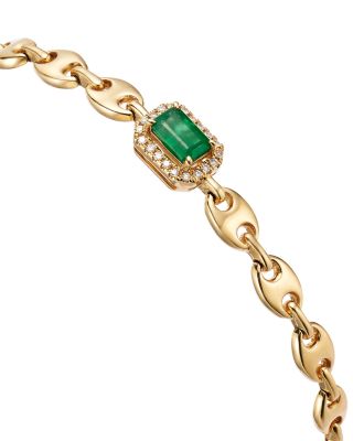 Emerald & Diamond Mariner Link Bracelet in 14K Yellow Gold