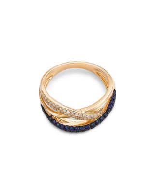 Blue Sapphire & Diamond Crossover Ring in 14K Yellow Gold