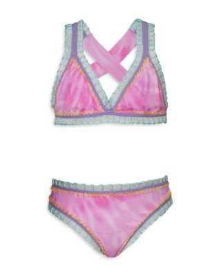 PQ Swim - Girls' Rainbow Embroidered Two Piece Swimsuit - Little Kid, Big Kid