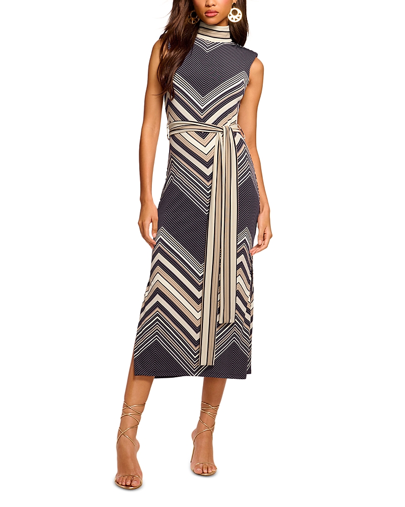 Ramy Brook Karolina Chevron Print Knit Midi Dress In Black Chevron
