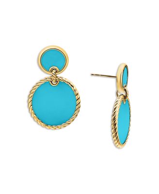 18K Yellow Gold DY Elements&reg; Double Drop Earrings with Turquoise