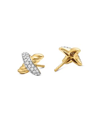 David Yurman - 18K Yellow Gold X Stud Earrings With Diamonds