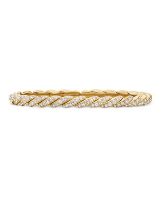 Sculpted Cable Flex Bracelet in 18K Yellow Gold with Diamonds, 5mm