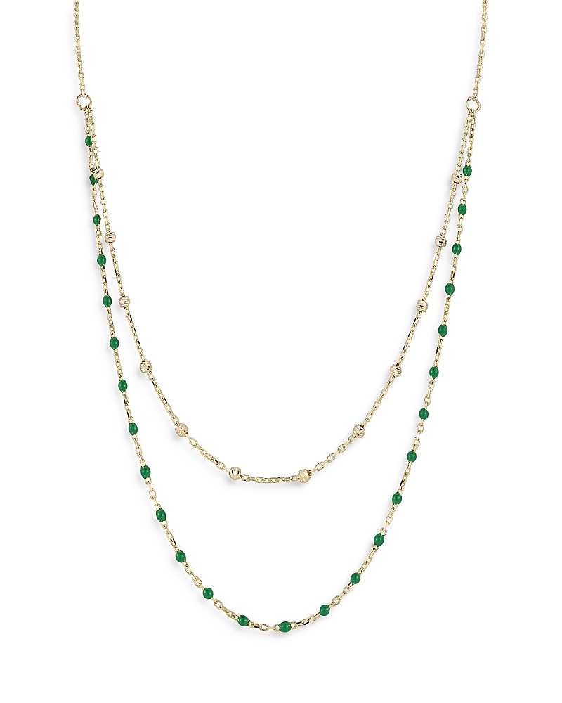 Moon & Meadow 14k Yellow Gold Beaded Double Layered Necklace, 16 In Green/gold