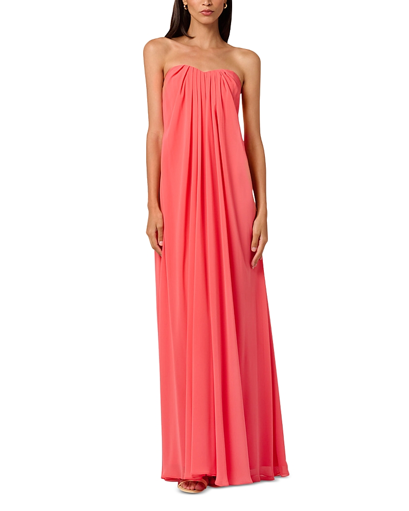Liv Foster Brooke Strapless Chiffon Gown In Coral Crocus