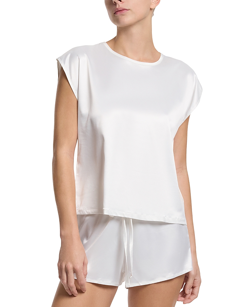 Hanky Panky Satin Sleep Cap Sleeve Tee In Light Ivory