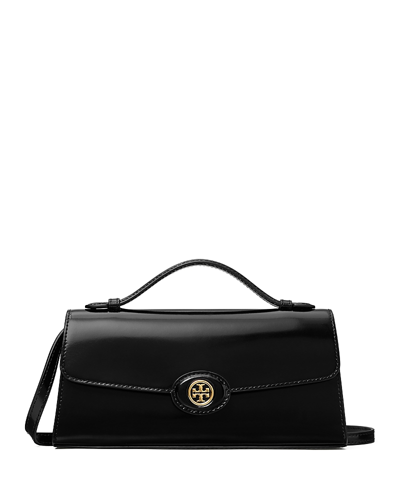 Tory Burch Robinson Spazzolato Top Handle Chain Wallet In Black