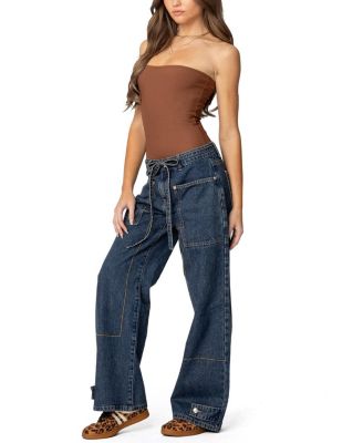 Funky Stitch Dark Blue Washed Low Rise Jeans