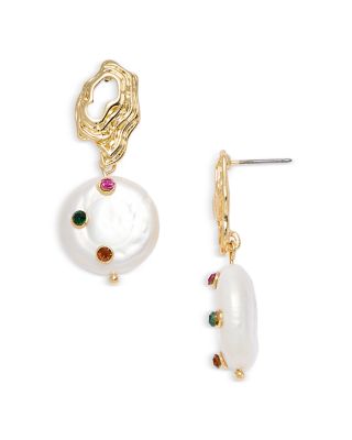 AQUA - Freshwater Pearl & Glass Stone Drop Earrings - Exclusive