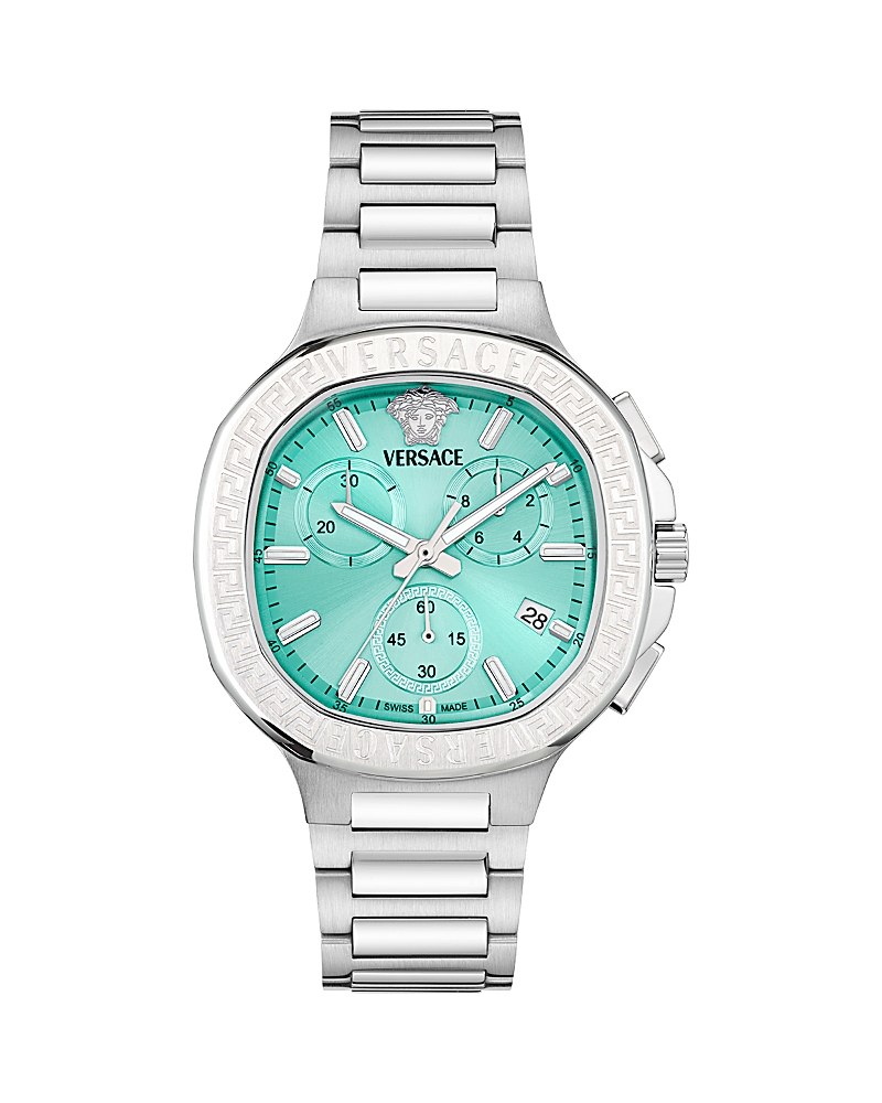 Versace V-chrono Square Chronograph, 40mm In Blue/silver