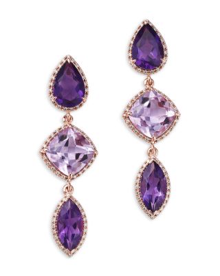 Bloomingdale's Fine Collection Mixed Cut Multicolor Amethyst & Diamond Drop Earrings in 14K Rose Gold