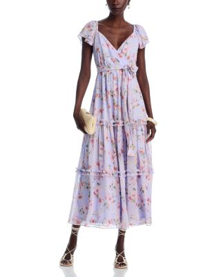 AQUA - Floral Flutter Sleeve Maxi Dress - Exclusive