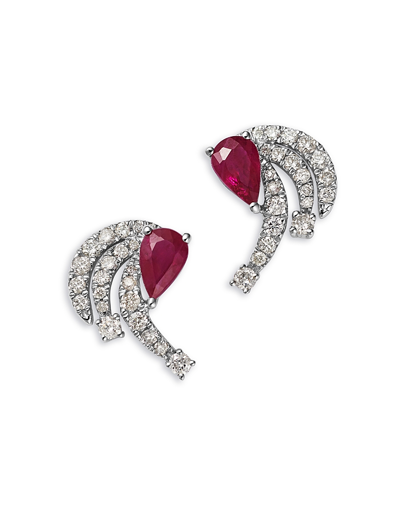 Bloomingdale's Fine Collection Ruby & Diamond Stud Earrings In 14k White Gold In Red/white