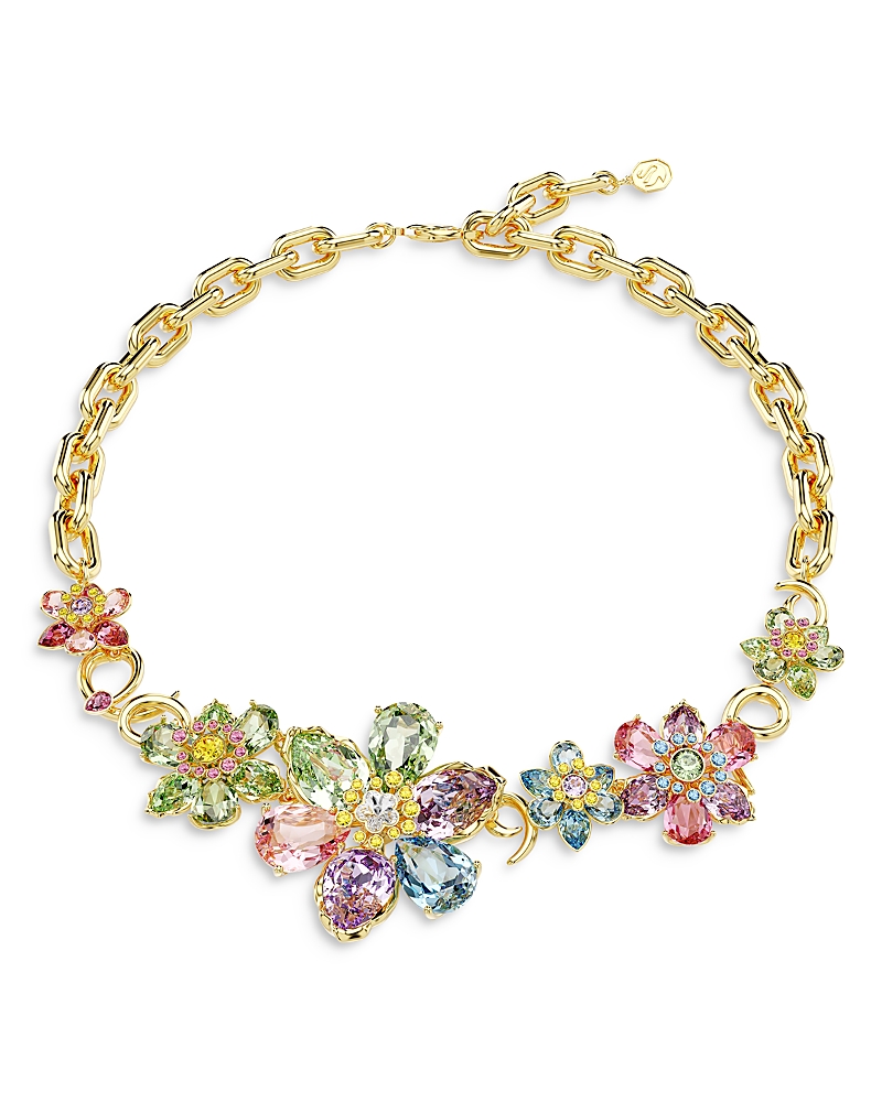 Swarovski Idyllia Floral Bib Necklace In Multi/gold