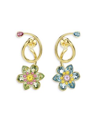 Idyllia Crystal Flower Asymmetrical Drop Earrings
