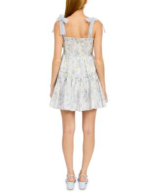 Smocked Contrast Organza Tie Mini Dress