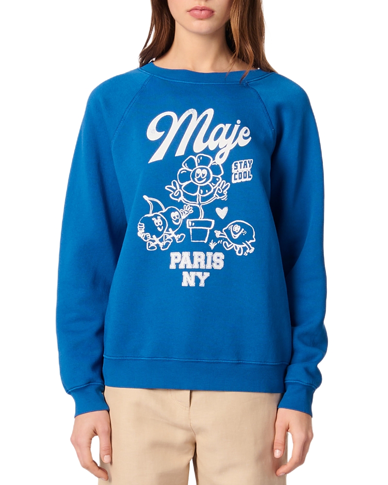 Shop Maje Graphic Sweatshirt In Blue