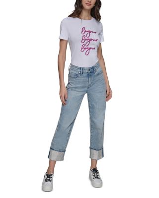 Rhinestone Cuff Jeans in Ice Blue