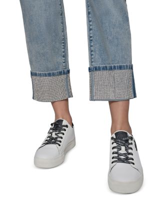 Rhinestone Cuff Jeans in Ice Blue