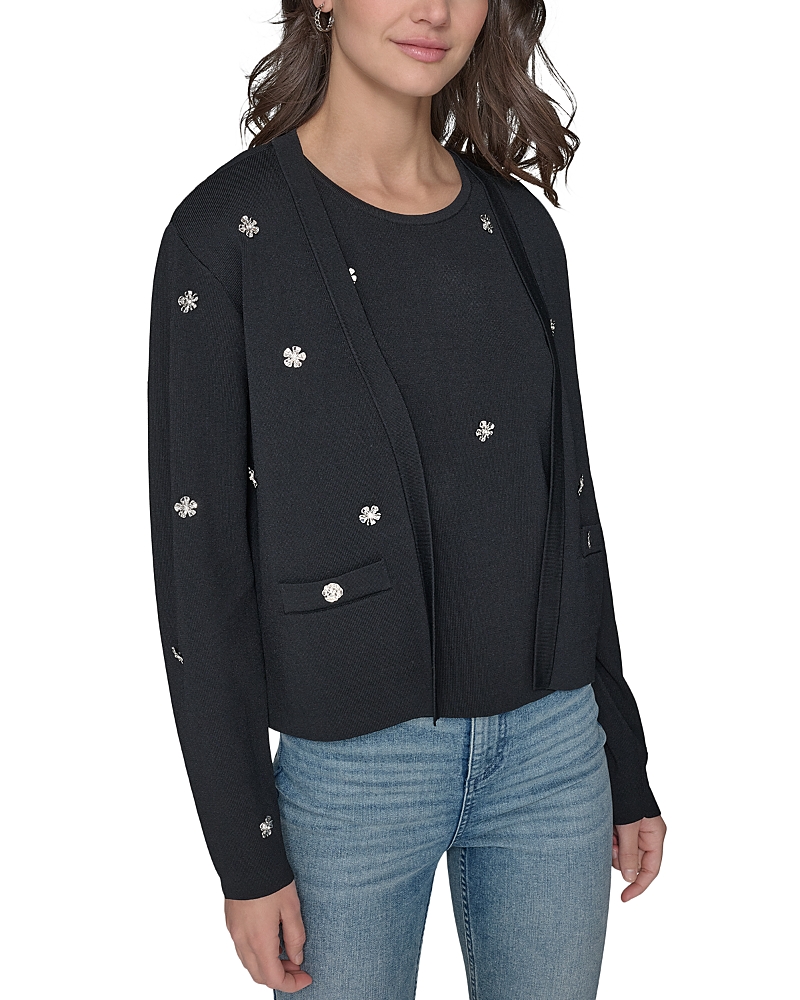 Shop Karl Lagerfeld Floral Embellished Cardigan In Black