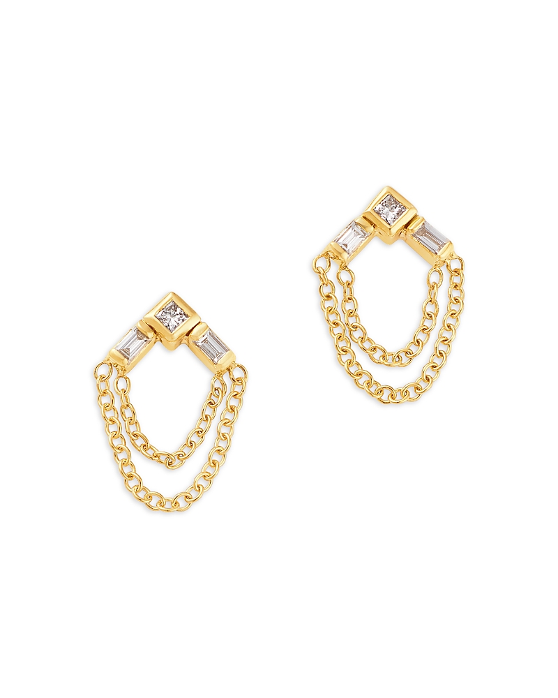Zoë Chicco 14k Yellow Gold Paris Diamond Princess & Baguette Chain Drop Earrings In Yellow