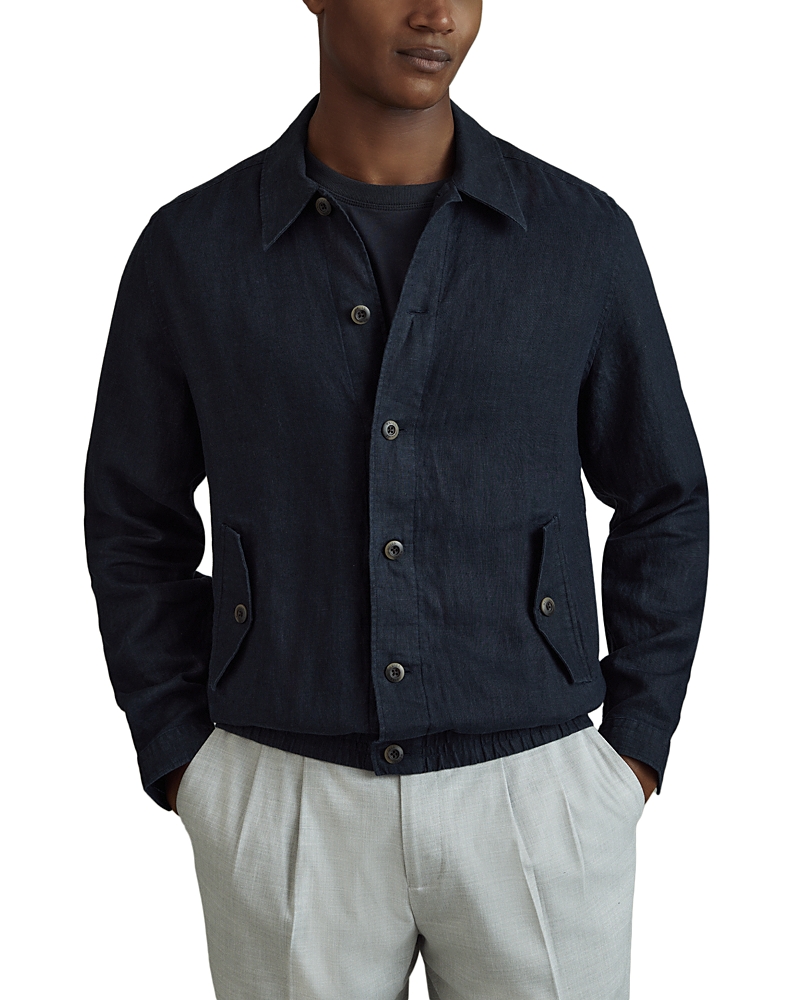 Reiss Mens Cadiz Elasticated-hem Linen Overshirt Navy In Navy