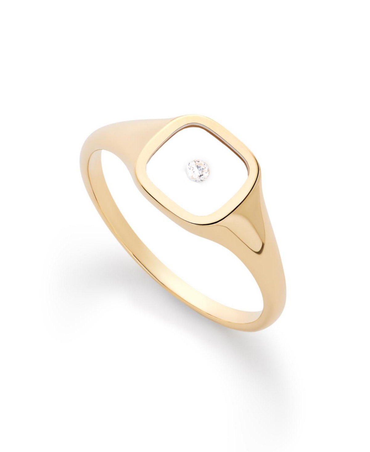 Solid Yellow Gold Floating Lab-Grown Diamond Signet Ring