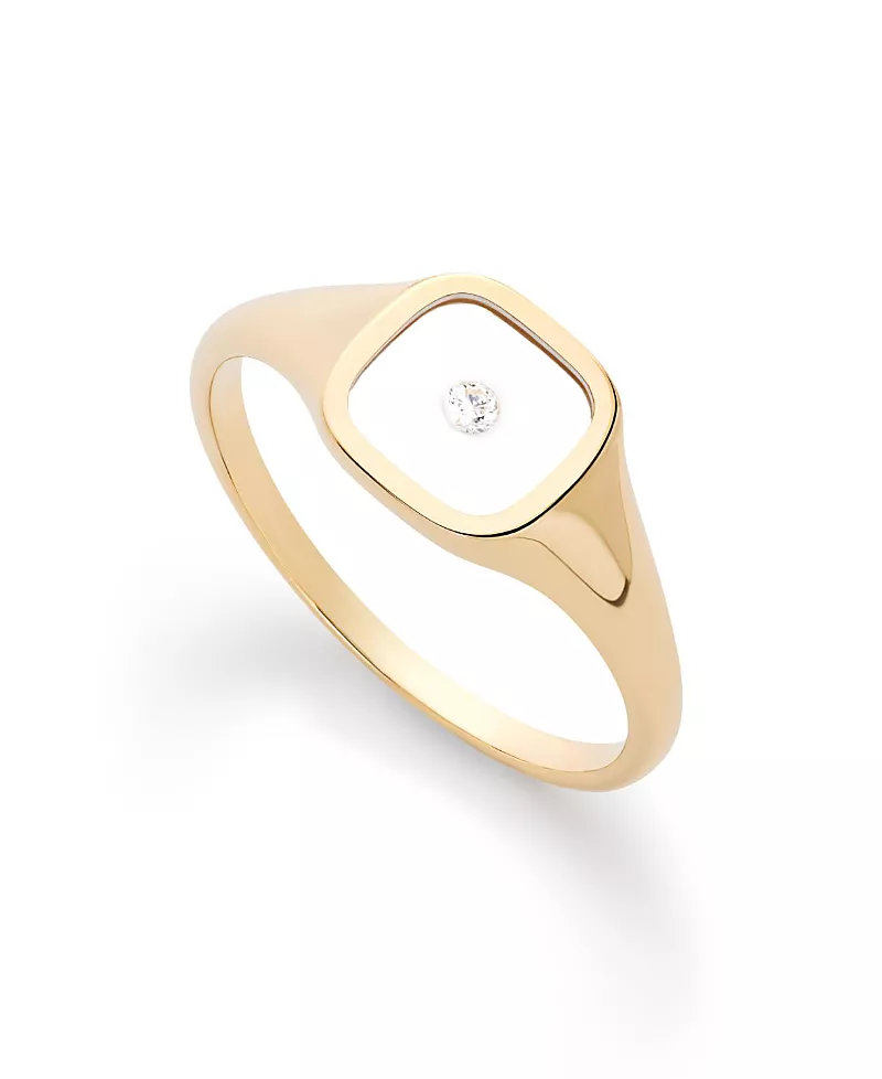 Ana Luisa Solid Yellow Gold Floating Lab-Grown Diamond Signet Ring