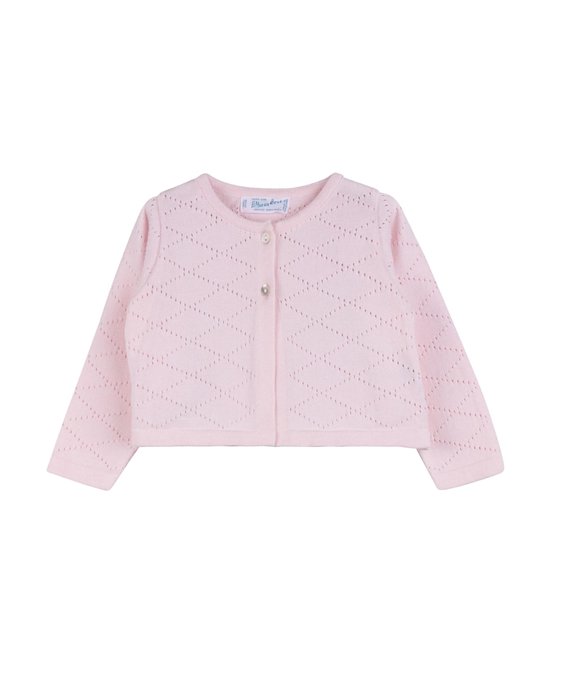 Feltman Brothers Girls' Diamond Pointelle Cropped Cardigan - Baby In Pink