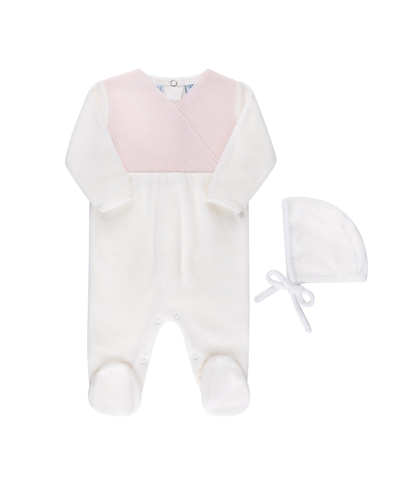 Feltman Brothers Unisex Velour Knit Wrap Romper & Bonnet - Baby In Pink