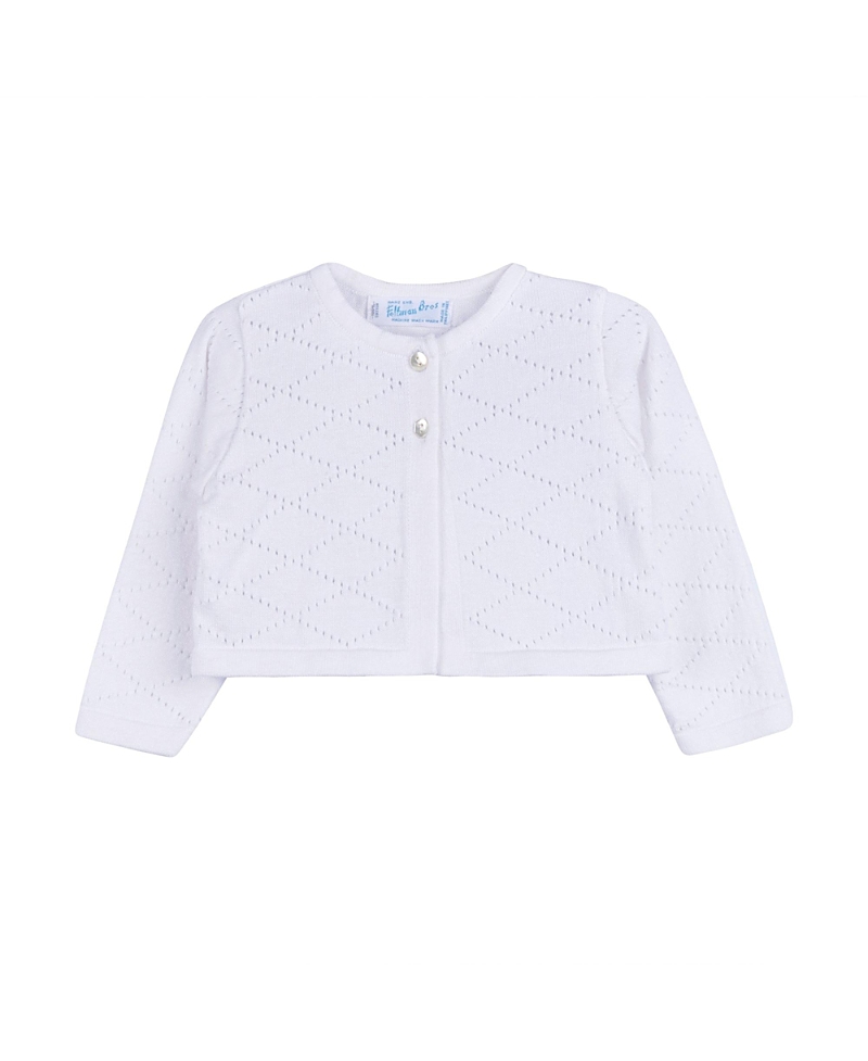 Feltman Brothers Girls' Diamond Pointelle Cropped Cardigan - Baby In White