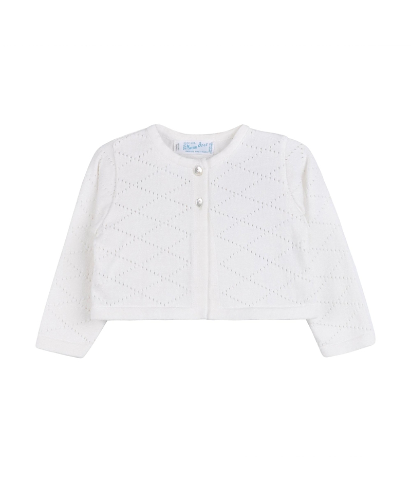 Feltman Brothers Girls' Diamond Pointelle Cropped Cardigan - Baby In Ivory